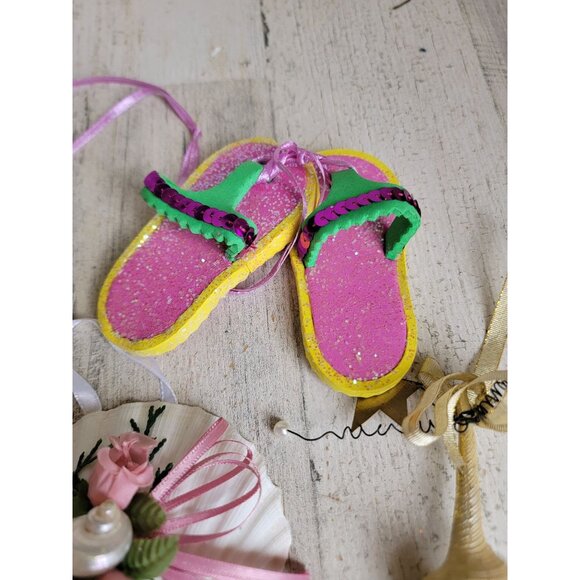 Ocean Beach shell sandals flip flop ornament Xmas set - Picture 3 of 7